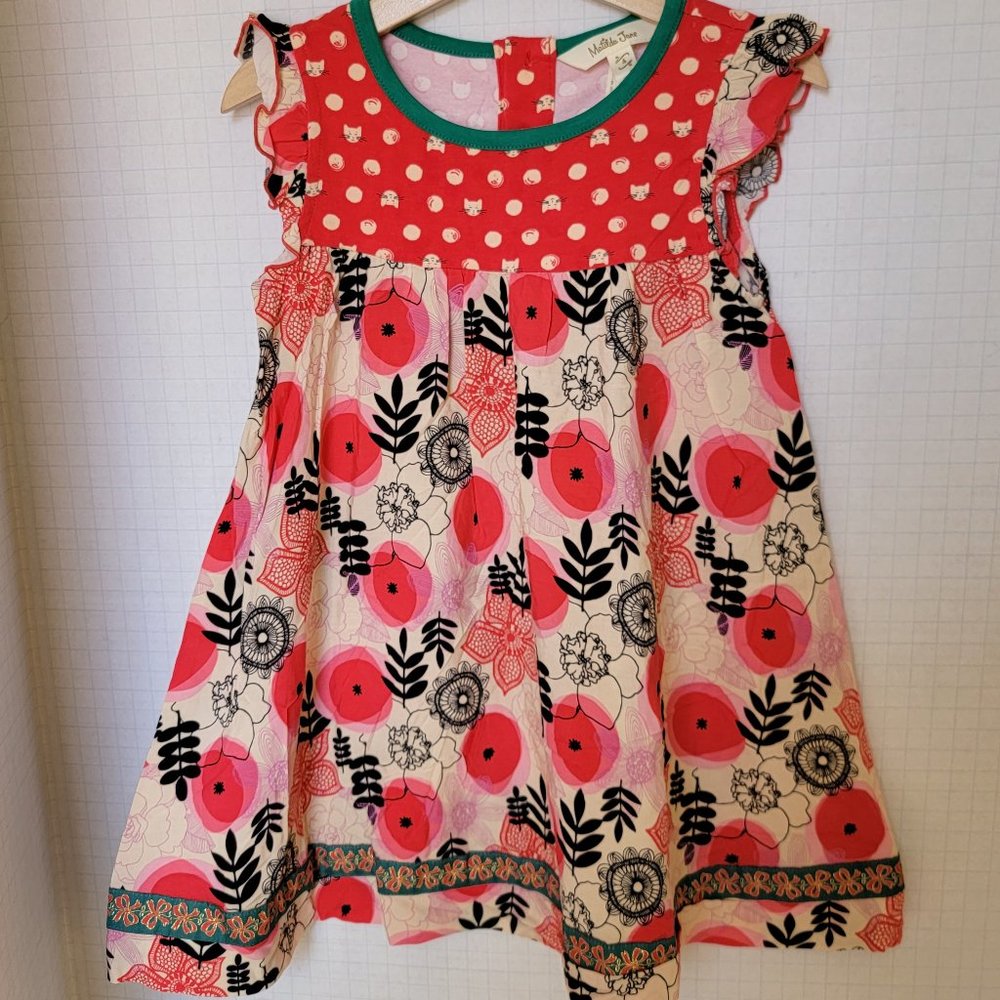 Matilda Jane Girls Dress Flutter Sleeves Poppy Floral Flower Feline Cats Face 4